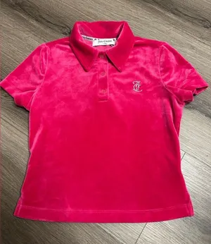 Juicy Couture Crop Velour Polo in Pink Women's Size XS thumbnail 1