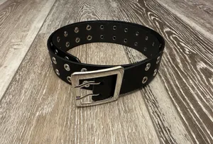 Black Faux Leather Belt W Silver Buckle Bought At thumbnail 2