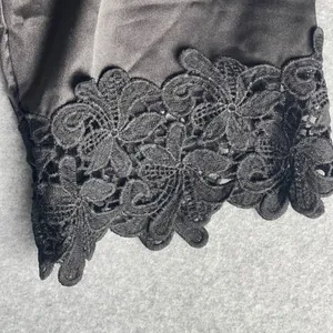 Black Bridesmaid Satin Lace Kimono Robe‎ With Tie Sash Large thumbnail 5