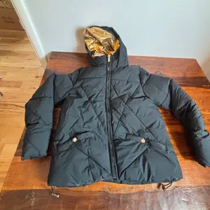 Nicole Miller New York Womens Black Gold Puffer Jacket Metallic Hooded Size M‎ thumbnail 1