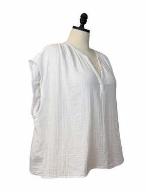 Old Navy Popover Blouse Size XXL White Cotton Gauze Short Sleeve NWT V-Neck thumbnail 3