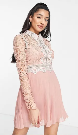 ASOS DESIGN nwt size 6 lace mini dress with collar detail and pleated skirt thumbnail 1