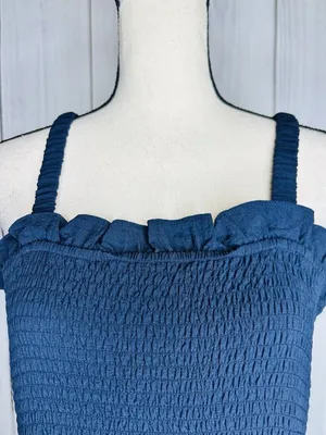 Davi & Dani Maxi Dress Sz L Navy Open Back Ladder Strap Smocked Front Sleeveless thumbnail 4