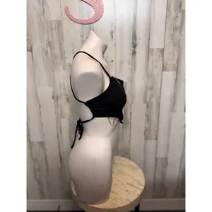 Blue Blush Black Handkerchief Crop Top Criss Cross Tie Back size Small thumbnail 3