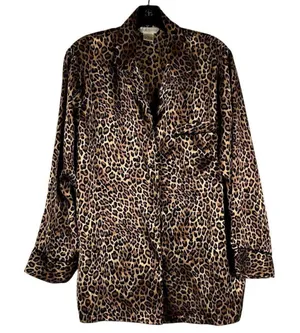 Private Luxury Silky Leopard Animal Print Button Down Shirt Small thumbnail 1