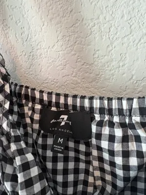 Gingham Ruffle Strap Peplum Tank Top - Black/White 7 for all Mankind Medium thumbnail 2