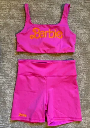 Show Me Your Mumu x Barbie Sports Bra and Shorts Set Hot Pink Sz S thumbnail 1