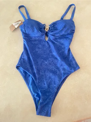Berlook Blue Floral Textured One-Piece Swimsuit Bathing Suit Seashell Medium New thumbnail 5