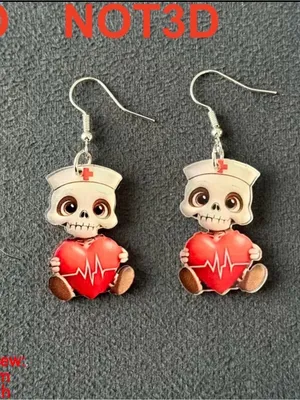 ❤️‍🩹❤️‍🩹❤️‍🩹3 for 12$❤️‍🩹❤️‍🩹❤️‍🩹Cute Nurse Skull Heart Earrings - Red thumbnail 4