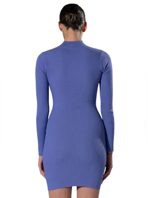 AKIRA - The Good One Cutout Cross Front Ribbed Sweater Mini Dress Purple Sz M thumbnail 2