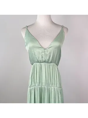 NWOT Farm Rio Tiered Ruffled Sleeveless V-neck Midi Dress Green Sz L thumbnail 7