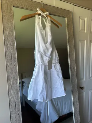 DISHH White 100% Linen Halter Cowl-Neck Mini Dress Size 2 XS NWT thumbnail 3