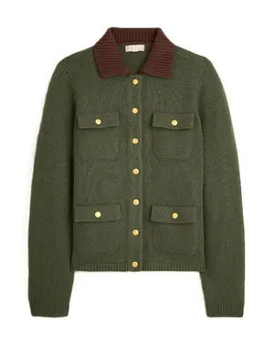 NWT J.Crew Short Barn Jacket in Avocado Brown Vintage Wool Knit Sweater S thumbnail 1