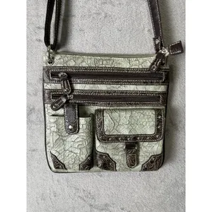 Western Crackle Studded Crossbody Multi Pocket Boho Cowgirl Rodeo Festival Purse thumbnail 2