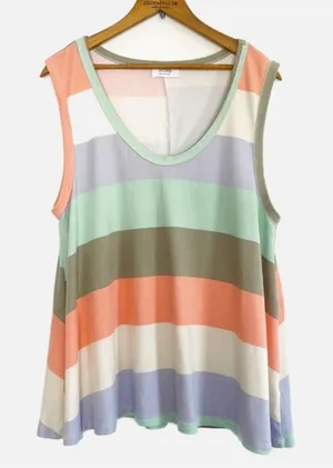 Bluivy Striped Swing Laid Back California Style Multi-Color Tank sz L thumbnail 1