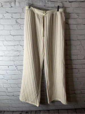 Nwt Aiden Cream Ribbed Lounge Pants with Subtle Tan Pinstripes size medium thumbnail 2