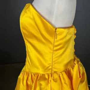 Short Yellow Strapless Homecoming Prom Dress Corset Back Bow Puffy Skirt Size M thumbnail 7