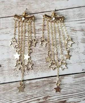 Star Cascading Stud Earrings Gold Tone - Brand New thumbnail 1