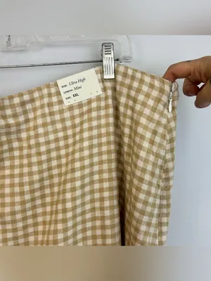 NWT Abercrombie & Fitch Ultra High Rise Scarlet Gingham Tan/White Mini Skirt XXL thumbnail 4