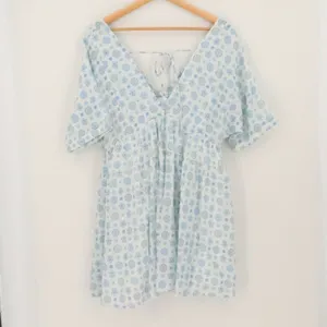 HERSY Floral Linen Blend Babydoll Mini Dress Womens Size S Blue Boho Cottage thumbnail 2
