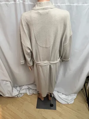 Knothe Waffle Knit Spa Robe Beige Tie Waist Pockets S/M Cozy Lounge Bathrobe thumbnail 2