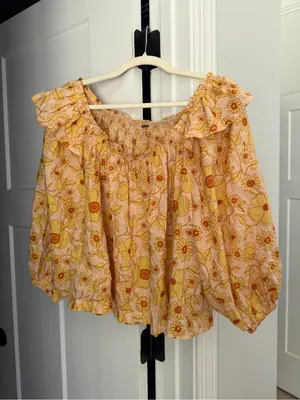 Free People yellow floral off shoulder blouse Miss Daisy Printed Top Ivory Combo thumbnail 2