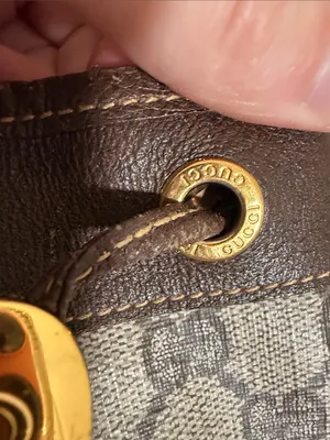 Authentic GUCCI Brown & Cream GG Supreme Monogram Drawstring Shoulder Bag Purse thumbnail 3