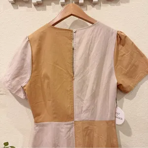 Lost + Wander LA Crème Color Block Cottage Linen Midi Dress Cream Sand OS NWT thumbnail 5