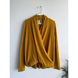 Anthropologie Akemi Mustard Yellow‎ Waffle Knit Surplice Wrap Top Womens Medium thumbnail 2