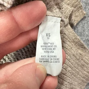 Aerie Women's XS Tan Waffle Knit Hoodie Sweater V-Neck Pullover Oversized Casual thumbnail 6