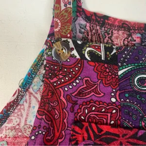 Multicolor Patchwork cropped overalls size XL paisley art funky hippie thumbnail 5