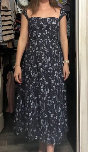 RIHOAS Navy Floral Sweetheart Neck Midi Dress thumbnail 2