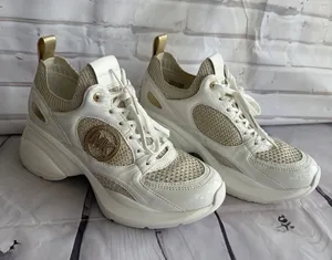 Michael Kors Zuma Knit Trainer Sneakers in the Pale Gold/Cream Color-way thumbnail 1