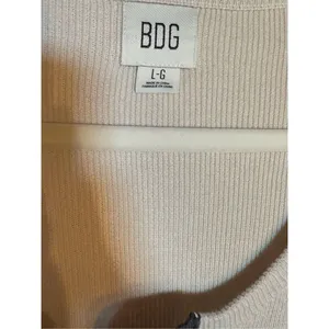 BDG Womens Ivory Brown Tunic Sweater Dress‎ Sz Large Henley Striped Ribbed Knit thumbnail 3