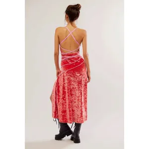 Free People Deia Velvet Midi Dress Pink Rose Strappy Dainty Romantic Small thumbnail 6