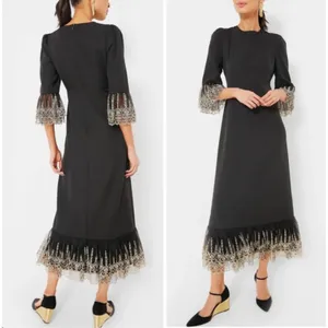 NEW Tuckernuck Pomander Place Gold Embroidered Hem Lillith Dress Black Medium thumbnail 3