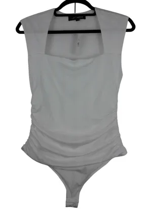 LOFT Versa White Square Neck Ruched Sleeveless Bodysuit L NWT‎ Clean Girl Base thumbnail 1