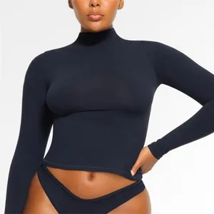 SKIMS NWT Cotton Jersey Turtleneck Top Soot Size S black thumbnail 1