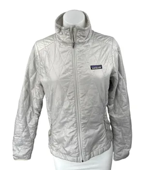 Patagonia Nano Puff Silver Gray Zip Up Quilted High Neck Puffer Coat Jacket XS thumbnail 1
