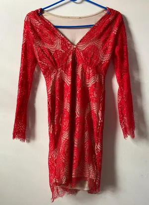 Vintage Red Lace Dress Size S petite thumbnail 2