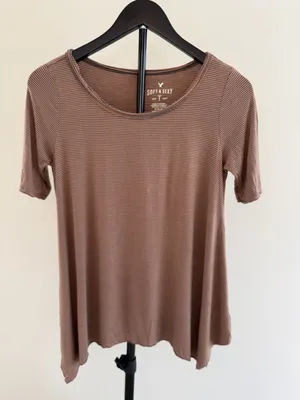 American Eagle Soft & Sexy Striped Tunic Size M Brown thumbnail 1