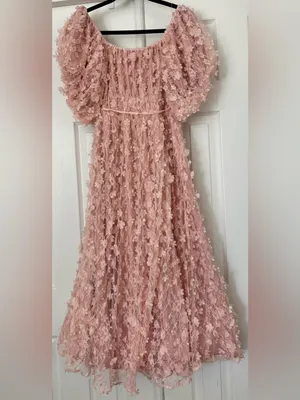 ONE LOVED BABE Wonderstruck Dress Pink 3D Floral Lace Puff Sleeve Midi Large thumbnail 3