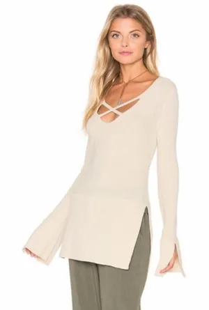 Free People cream crisscross sweater tunic thumbnail 1