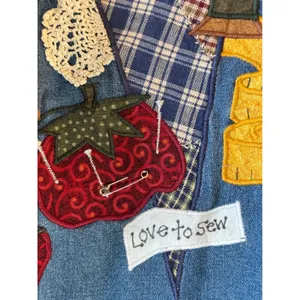 Vintage PTNY Love to Sew Denim Button Down Shirt Patchwork Embroidery Medium thumbnail 3