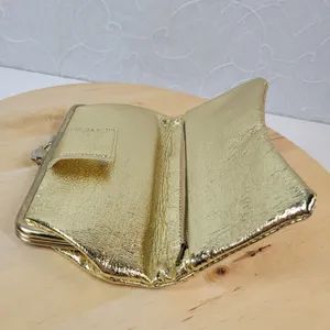 Vintage Clutch Wallet Womens 8"x5" Metallic Gold Kiss Lock Bi-Fold Evening Purse thumbnail 5