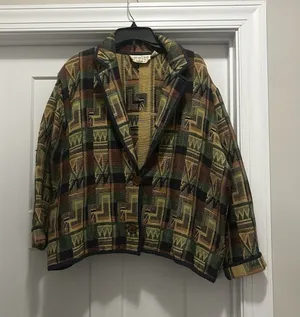 Carolina Colours Womens Blazer Jacket Multicolor Aztec Buttons Pockets Plus 2X thumbnail 1