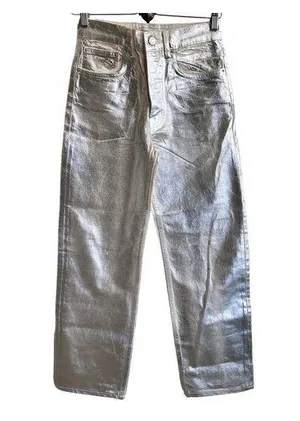 Zara mid‎ rise boyfriend jeans metallic silver jeans size 4 NWOT thumbnail 2