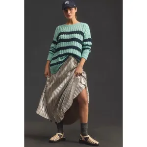 NWT Anthropologie Pilcro Cable Sweater Size Large Tunic Striped Linen Cotton thumbnail 2