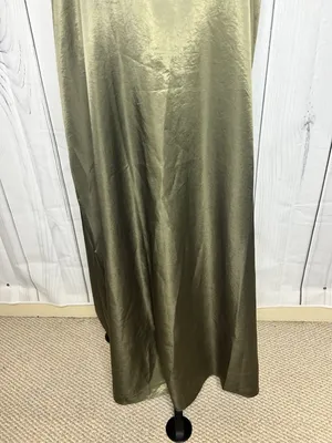 Vince Camuto Olive Green Satin Slip Maxi Dress Sz L V-Neck Strappy Sleeveless thumbnail 3