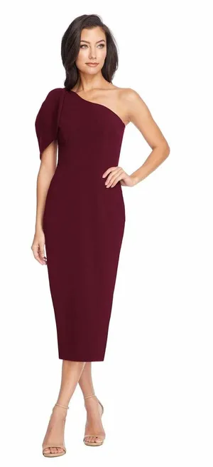 Dress The Population Tiffany One-Shoulder Midi Dress Burgundy XL Quiet Luxury‎ thumbnail 1